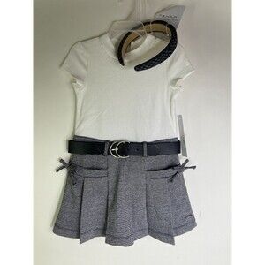 Tahari Girl Shift Dress Short Sleeve Houndstooth Print & Headband Girls Size 3T